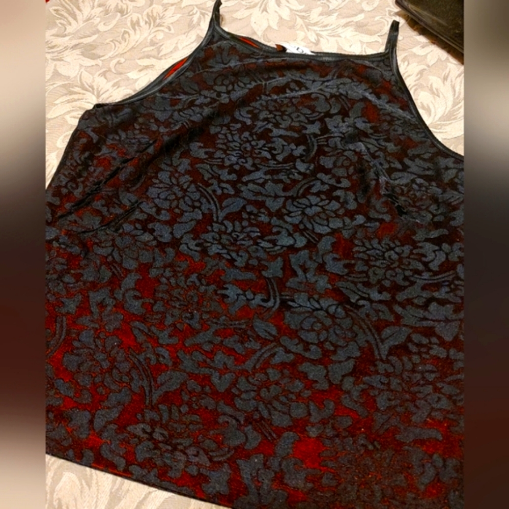 🐈‍⬛🎀🐈‍⬛ Sultry Gothic Bebe Black Floral Velvet & Crimson Scarlet Red Top - LJ - Picture 7 of 12